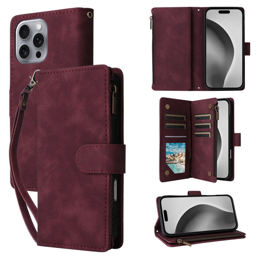 For iPhone 16 Pro Max Crossbody Multi-card Slot Wallet Zipper Leather Phone Case(Wine Red) - iPhone 16 Pro Max Cases by PMC Jewellery | Online Shopping South Africa | PMC Jewellery | Buy Now Pay Later Mobicred