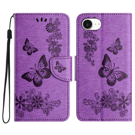 For iPhone 16e Butterfly Embossed Flip Leather Phone Case(Purple) - iPhone 16e Cases by PMC Jewellery | Online Shopping South Africa | PMC Jewellery | Buy Now Pay Later Mobicred