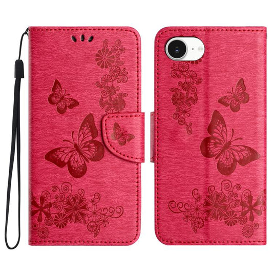 For iPhone 16e Butterfly Embossed Flip Leather Phone Case(Red) - iPhone 16e Cases by PMC Jewellery | Online Shopping South Africa | PMC Jewellery | Buy Now Pay Later Mobicred