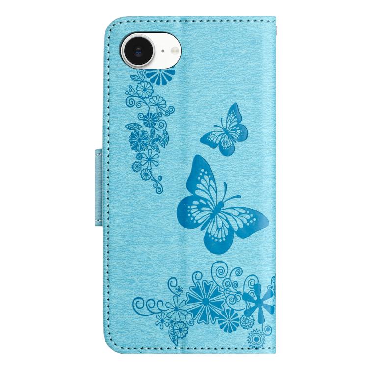 For iPhone 16e Butterfly Embossed Flip Leather Phone Case(Blue) - iPhone 16e Cases by PMC TechLife | Online Shopping South Africa | PMC TechLife | Buy Now Pay Later Mobicred