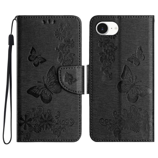 For iPhone 16e Butterfly Embossed Flip Leather Phone Case(Black) - iPhone 16e Cases by PMC Jewellery | Online Shopping South Africa | PMC Jewellery | Buy Now Pay Later Mobicred