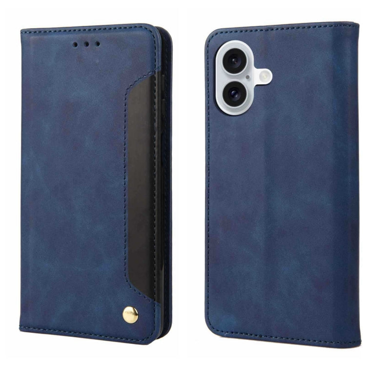 For iPhone 16 Plus Skin Feel Splicing Leather Phone Case(Blue) - iPhone 16 Plus Cases by PMC Jewellery | Online Shopping South Africa | PMC Jewellery | Buy Now Pay Later Mobicred