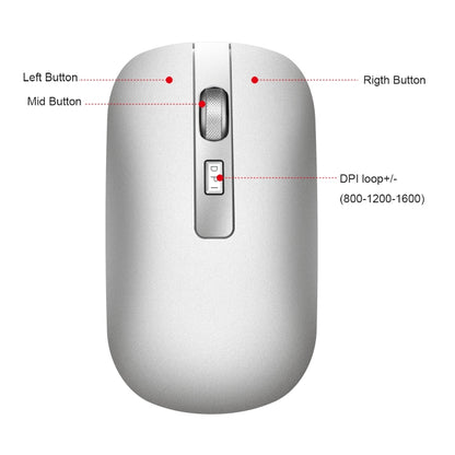 HXSJ M50 2.4GHZ 800,1200,1600dpi Three Gear Adjustment Dual-mode Wireless Mouse USB + Bluetooth 5.1 Rechargeable(Silver) - Wireless Mice by HXSJ | Online Shopping South Africa | PMC Jewellery | Buy Now Pay Later Mobicred