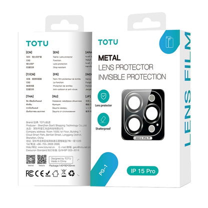 For iPhone 15 Pro TOTU PG-1 Golden Shield Series Metal Frame Lens Protector(Black) - Lens & Accessories by TOTUDESIGN | Online Shopping South Africa | PMC Jewellery | Buy Now Pay Later Mobicred