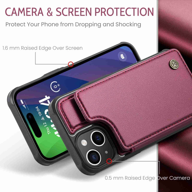 For iPhone 15 CaseMe C22 Card Slots Holder RFID Anti-theft Phone Case(Wine Red) - iPhone 15 Pro Cases by CaseMe | Online Shopping South Africa | PMC Jewellery | Buy Now Pay Later Mobicred