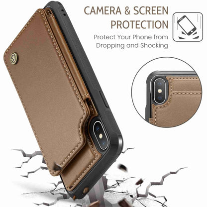 For iPhone XS / X CaseMe C22 Card Slots Holder RFID Anti-theft Phone Case(Brown) - More iPhone Cases by CaseMe | Online Shopping South Africa | PMC Jewellery | Buy Now Pay Later Mobicred