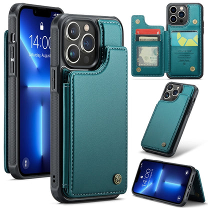 For iPhone 13 Pro CaseMe C22 Card Slots Holder RFID Anti-theft Phone Case(Blue Green) - iPhone 13 Pro Cases by CaseMe | Online Shopping South Africa | PMC Jewellery | Buy Now Pay Later Mobicred