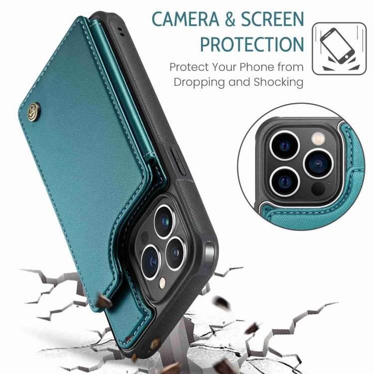 For iPhone 13 Pro CaseMe C22 Card Slots Holder RFID Anti-theft Phone Case(Blue Green) - iPhone 13 Pro Cases by CaseMe | Online Shopping South Africa | PMC Jewellery | Buy Now Pay Later Mobicred