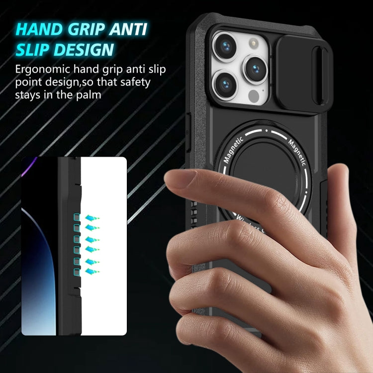 For iPhone 15 Pro Sliding Camshield MagSafe Holder TPU Hybrid PC Phone Case(Black) - free shipping - PMC TechLife - Order now!