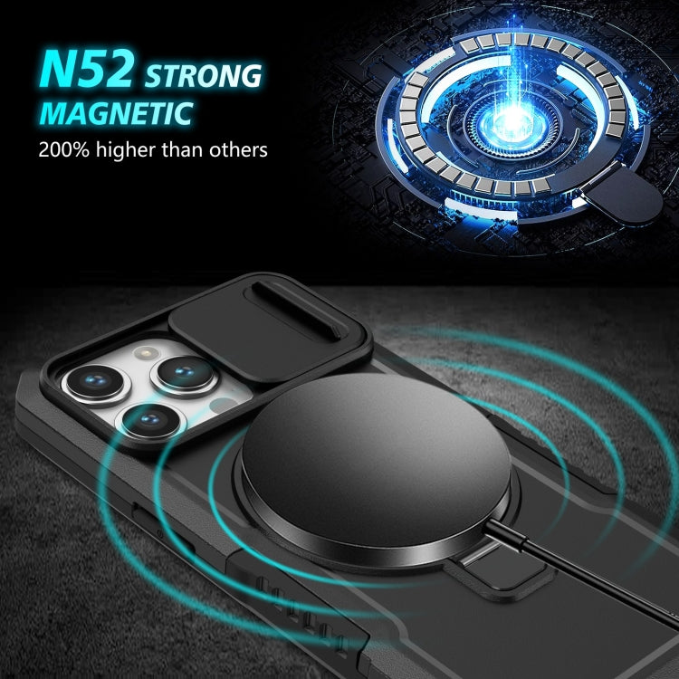 For iPhone 14 Pro Max Sliding Camshield Magsafe Holder TPU Hybrid PC Phone Case(Black) - iPhone 14 Pro Max Cases by PMC TechLife | Online Shopping South Africa | PMC TechLife