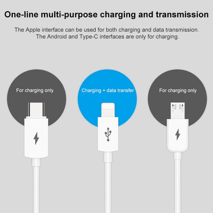 PISEN 1.2m 3A 3 in 1 USB to 8 Pin + Type-C + Micro USB Data Cable - Multifunction Cable by PMC Jewellery | Online Shopping South Africa | PMC Jewellery | Buy Now Pay Later Mobicred