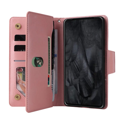 For Google Pixel 8 Pro Rivet Buckle 9 Cards Three Fold Leather Phone Case(Rose Gold) - Google Cases by PMC Jewellery | Online Shopping South Africa | PMC Jewellery | Buy Now Pay Later Mobicred