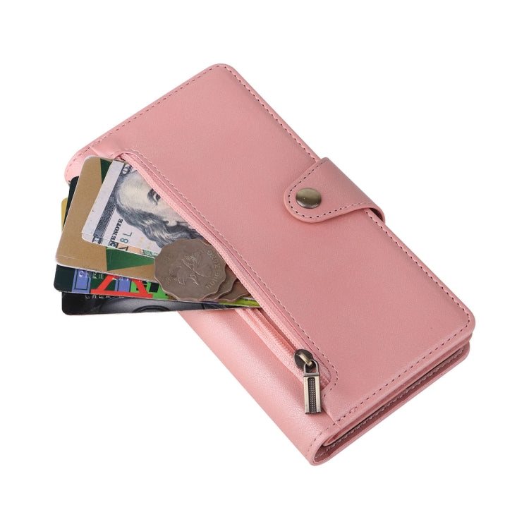 For Google Pixel 8 Pro Rivet Buckle 9 Cards Three Fold Leather Phone Case(Rose Gold) - Google Cases by PMC TechLife | Online Shopping South Africa | PMC TechLife | Buy Now Pay Later Mobicred