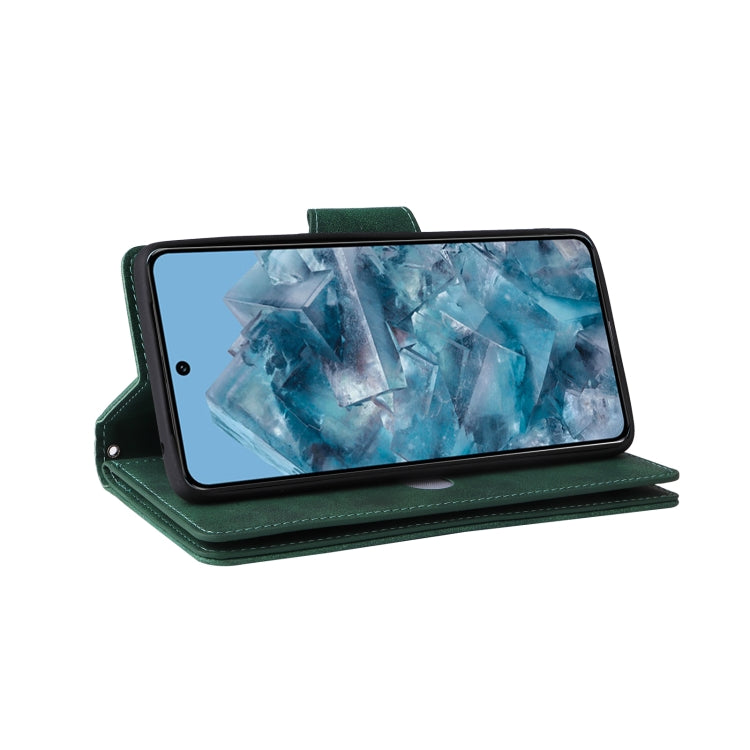 For Google Pixel 8a Rivet Buckle 9 Cards Three Fold Leather Phone Case(Green) - Google Cases by PMC Jewellery | Online Shopping South Africa | PMC Jewellery | Buy Now Pay Later Mobicred