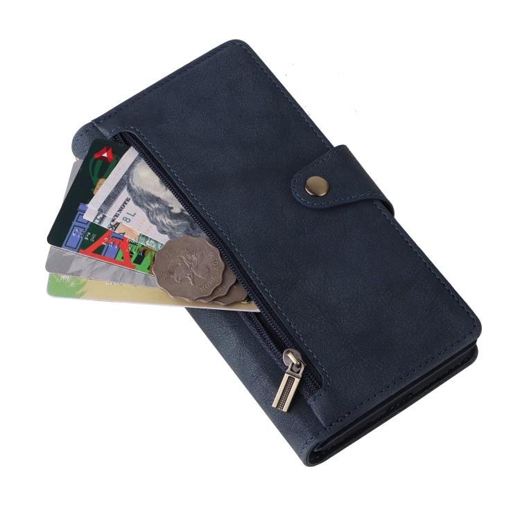 For Google Pixel 8a Rivet Buckle 9 Cards Three Fold Leather Phone Case(Blue) - Google Cases by PMC TechLife | Online Shopping South Africa | PMC TechLife | Buy Now Pay Later Mobicred