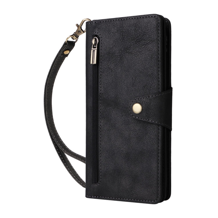 For Google Pixel 9 Rivet Buckle 9 Cards Three Fold Leather Phone Case(Black) - Google Cases by PMC TechLife | Online Shopping South Africa | PMC TechLife | Buy Now Pay Later Mobicred