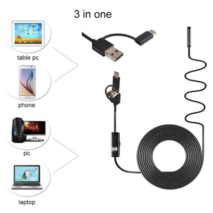 AN100 3 in 1 IP67 Waterproof USB-C / Type-C + Micro USB + USB HD Endoscope Hard Tube Inspection Camera for Parts of OTG Function Android Mobile Phone, with 6 LEDs, Lens Diameter:5.5mm(Length: 5m) -  by PMC Jewellery | Online Shopping South Africa | PMC Jewellery | Buy Now Pay Later Mobicred