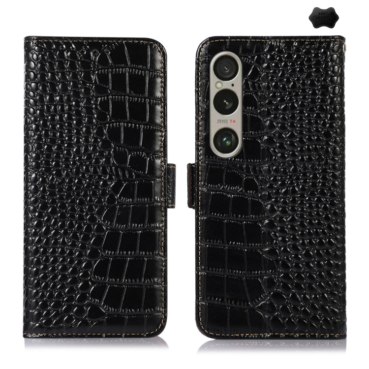 For Sony Xperia 1 VI Crocodile Top Layer Cowhide Leather Phone Case(Black) - Sony Cases by PMC TechLife | Online Shopping South Africa | PMC TechLife | Buy Now Pay Later Mobicred