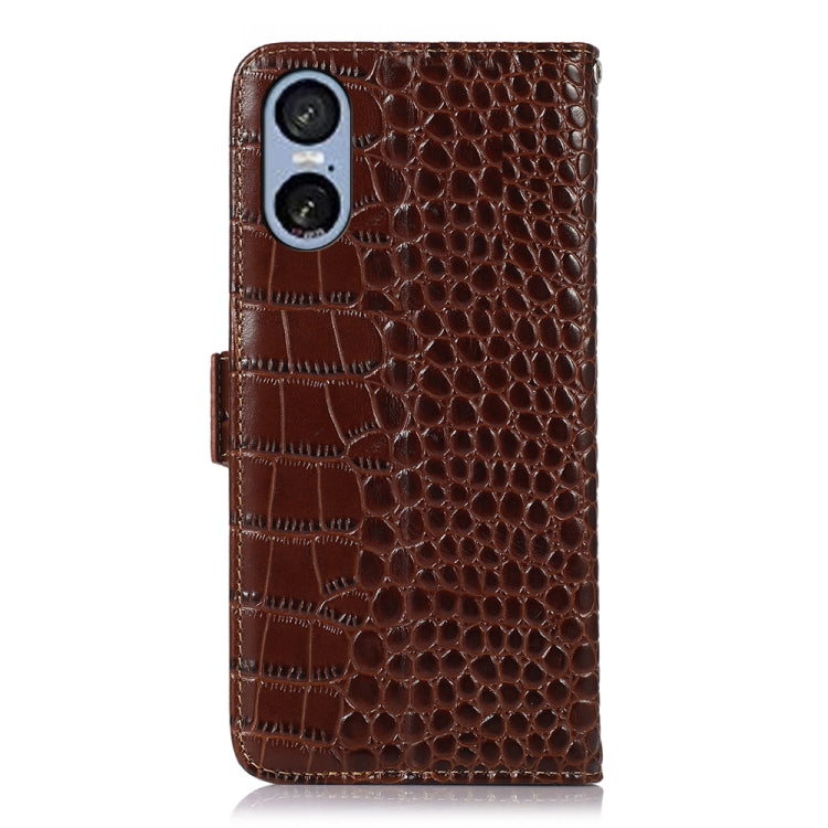 For Sony Xperia 5 VI Crocodile Top Layer Cowhide Leather Phone Case(Brown) - Sony Cases by PMC TechLife | Online Shopping South Africa | PMC TechLife | Buy Now Pay Later Mobicred