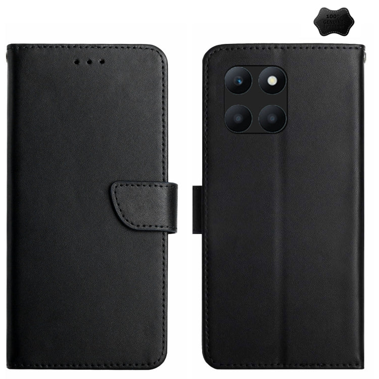 For Honor X6A HT02 Genuine Leather Fingerprint-proof Flip Phone Case(Black) - Honor Cases by PMC TechLife | Online Shopping South Africa | PMC TechLife | Buy Now Pay Later Mobicred