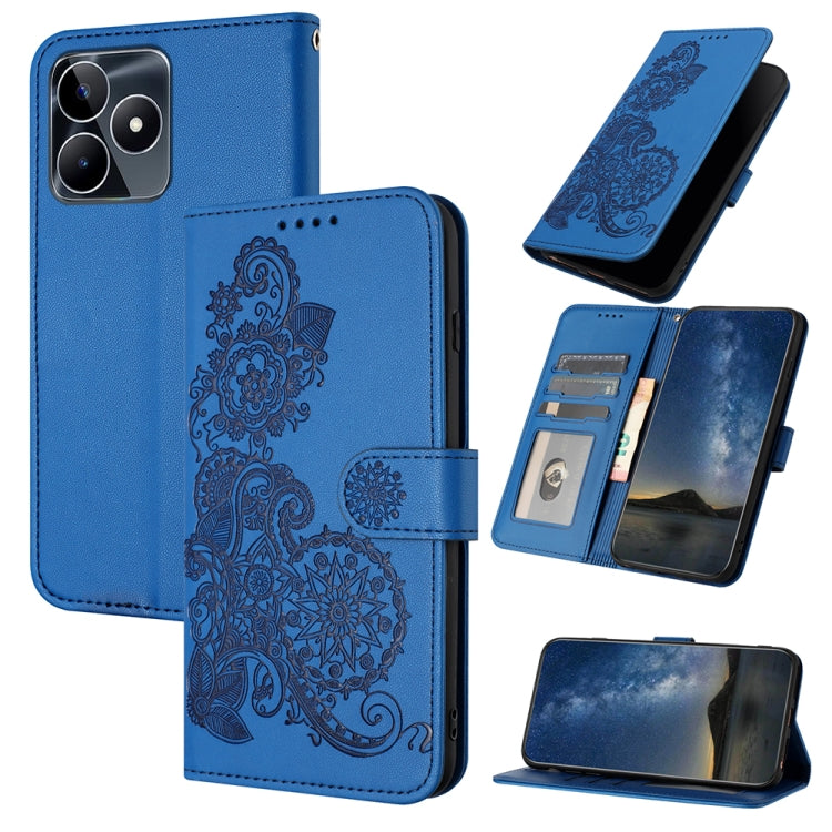 For Realme C53 Datura Flower Embossed Flip Leather Phone Case(Blue) - Realme Cases by PMC Jewellery | Online Shopping South Africa | PMC Jewellery | Buy Now Pay Later Mobicred