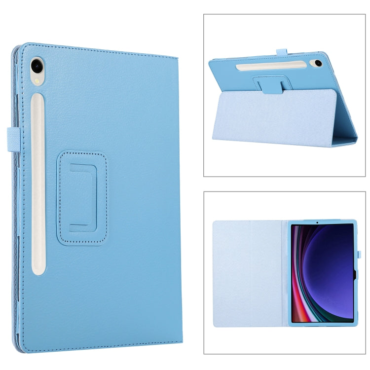 For Samsung Galaxy Tab S9 Litchi Texture Leather Tablet Case with Holder(Sky Blue) - Other Galaxy Tab PC by PMC Jewellery | Online Shopping South Africa | PMC Jewellery | Buy Now Pay Later Mobicred