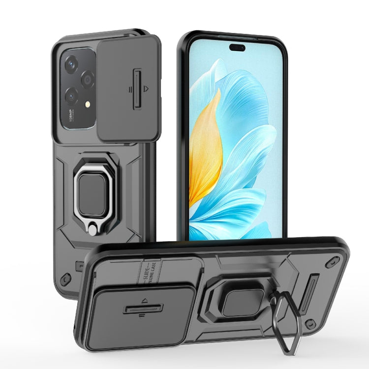 For Honor 200 Lite Global Sliding Camshield TPU + PC Shockproof Phone Case with Holder(Black) - Honor Cases by PMC Jewellery | Online Shopping South Africa | PMC Jewellery | Buy Now Pay Later Mobicred