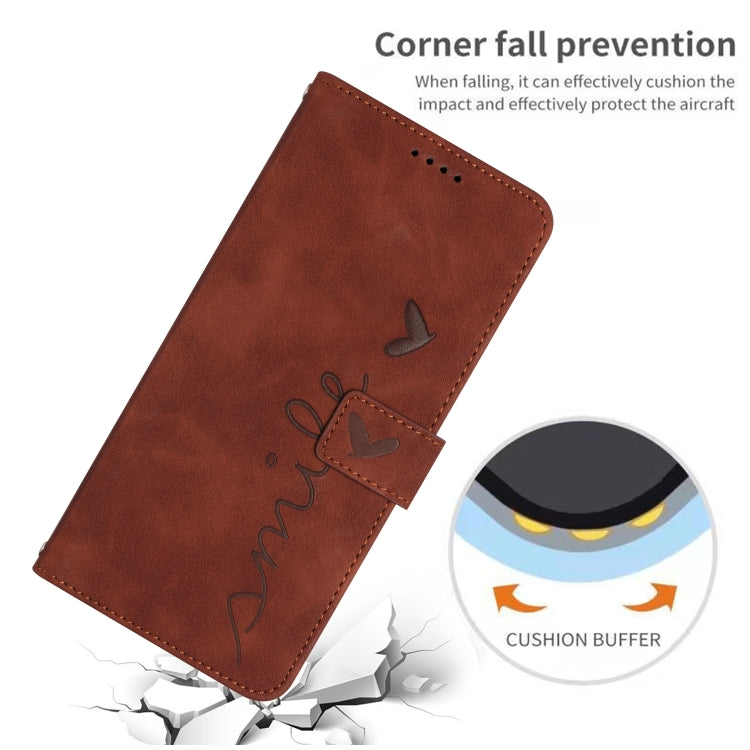 For OPPO A58 4G Skin Feel Heart Pattern Leather Phone Case with Lanyard(Brown) - OPPO Cases by PMC TechLife | Online Shopping South Africa | PMC TechLife | Buy Now Pay Later Mobicred