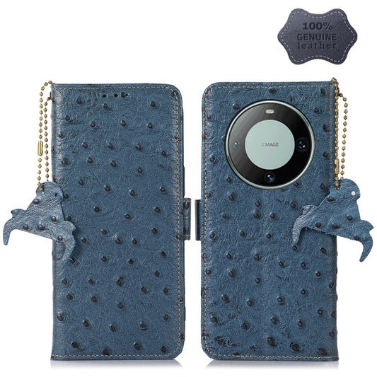 For Huawei Mate 60 Pro Ostrich Pattern Genuine Leather RFID Phone Case(Blue) - Huawei Cases by PMC Jewellery | Online Shopping South Africa | PMC Jewellery | Buy Now Pay Later Mobicred