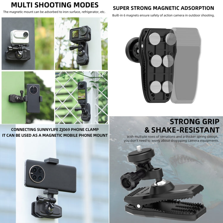 Sunnylife 360 Degree Rotation Swivel Backpack Clip Magnetic Suction Action Camera Mount(Black) - Case & Bags by Sunnylife | Online Shopping South Africa | PMC Jewellery | Buy Now Pay Later Mobicred