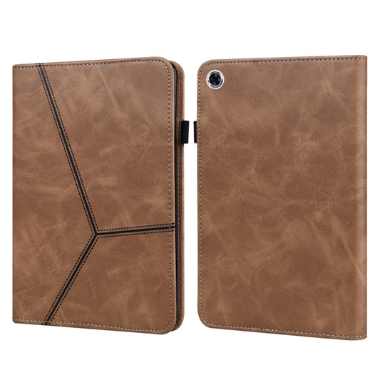 For Samsung Galaxy Tab A9 Solid Color Stripe Embossed Leather Tablet Case(Brown) - Galaxy Phone Cases by PMC Jewellery | Online Shopping South Africa | PMC Jewellery