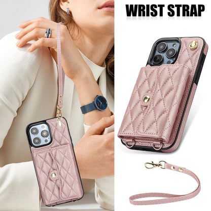 For iPhone 16 Pro Max Crossbody Rhombic Horizontal Wallet Leather Phone Case(Rose Gold) - iPhone 16 Pro Max Cases by PMC Jewellery | Online Shopping South Africa | PMC Jewellery | Buy Now Pay Later Mobicred