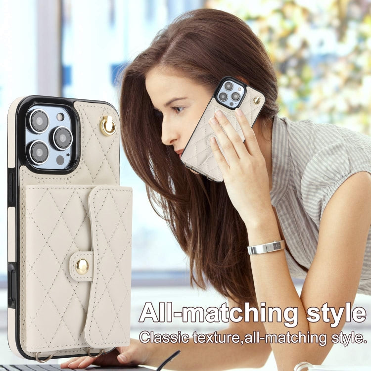 For iPhone 16 Pro Crossbody Rhombic Horizontal Wallet Leather Phone Case(White) - iPhone 16 Pro Cases by PMC Jewellery | Online Shopping South Africa | PMC Jewellery | Buy Now Pay Later Mobicred