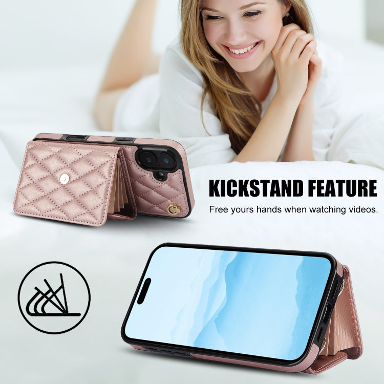 For iPhone 16 Plus Crossbody Rhombic Horizontal Wallet Leather Phone Case(Rose Gold) - iPhone 16 Plus Cases by PMC Jewellery | Online Shopping South Africa | PMC Jewellery | Buy Now Pay Later Mobicred