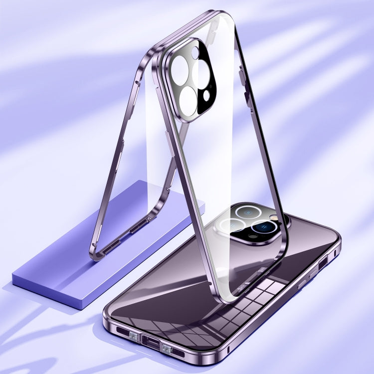 For iPhone 16 Plus Magnetic Double-buckle HD Tempered Glass Phone Case(Blue) - iPhone 16 Plus Cases by PMC Jewellery | Online Shopping South Africa | PMC Jewellery | Buy Now Pay Later Mobicred