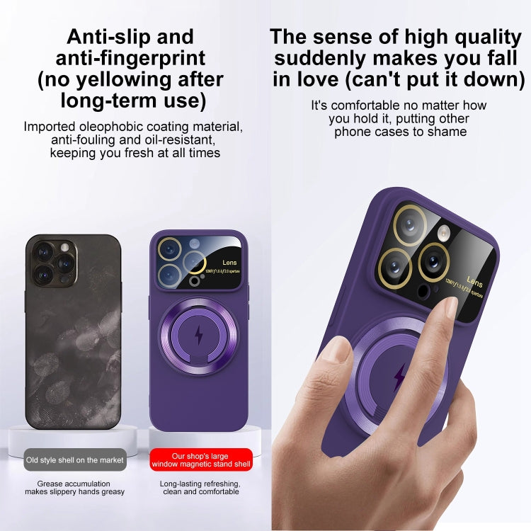 For iPhone 12 Pro Large Window MagSafe Magnetic Holder Phone Case(Dark Purple) - iPhone 12 / 12 Pro Cases by PMC Jewellery | Online Shopping South Africa | PMC Jewellery