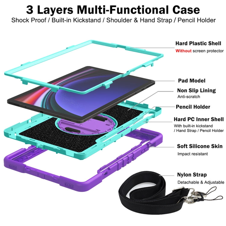 For Samsung Galaxy Tab S9+ 360 Degree Rotation PC Contrast Silicone Tablet Case(Purple + Mint Green) - Galaxy Tab S9+ Cases by PMC Jewellery | Online Shopping South Africa | PMC Jewellery | Buy Now Pay Later Mobicred