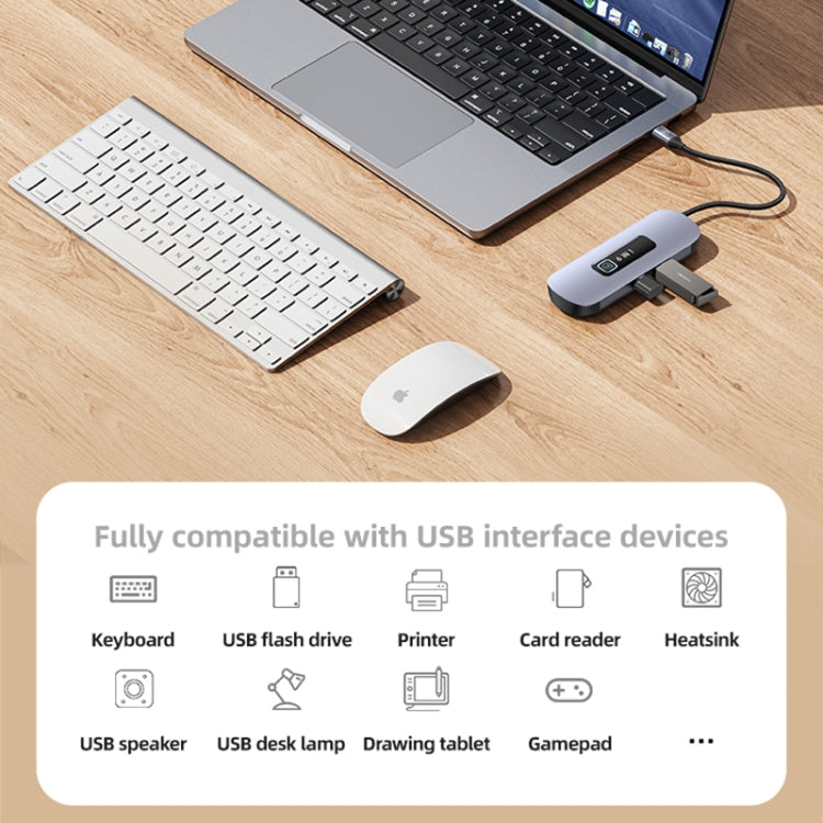 USAMS US-SJ642 PD100W 6 in 1 Aluminum Alloy Multifunctional Type-C HUB with Light(Metal Grey) - USB HUB by USAMS | Online Shopping South Africa | PMC Jewellery | Buy Now Pay Later Mobicred