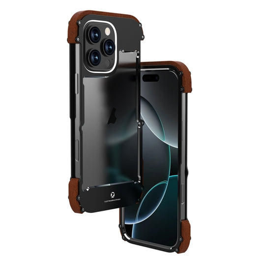 For iPhone 16 Pro Max R-JUST Ironwood Generation Metal Hybrid Wood Phone Case - iPhone 16 Pro Max Cases by R-JUST | Online Shopping South Africa | PMC Jewellery | Buy Now Pay Later Mobicred