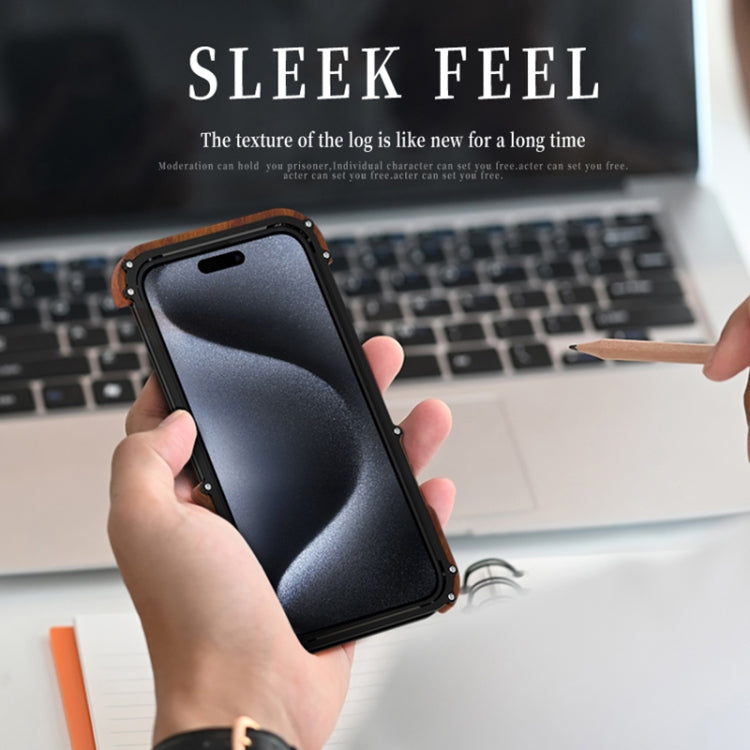 For iPhone 16 Plus R-JUST Ironwood Generation Metal Hybrid Wood Phone Case - free shipping - PMC Jewellery - Order now!