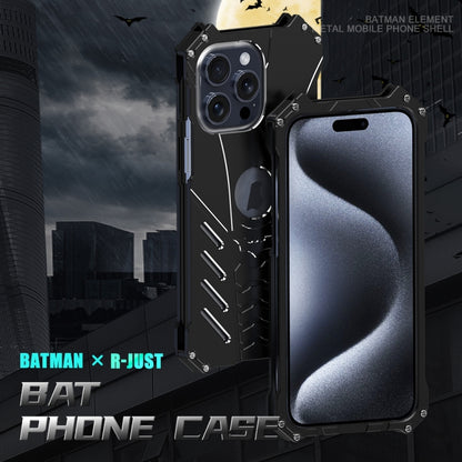 For iPhone 16 Plus R-JUST Batman Hollow Metal Phone Protective Case(Black) - iPhone 16 Plus Cases by R-JUST | Online Shopping South Africa | PMC Jewellery | Buy Now Pay Later Mobicred