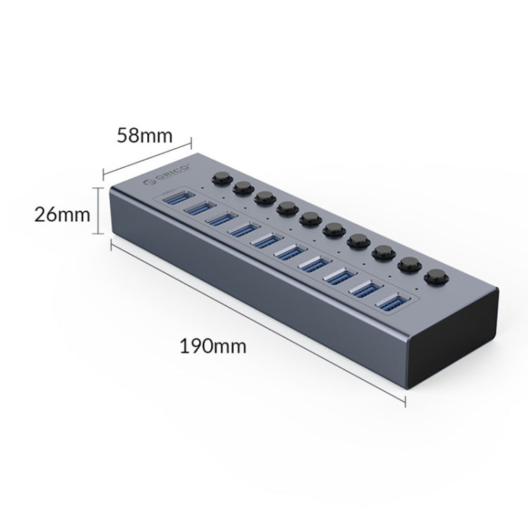 ORICO BT2U3-10AB-GY-BP 10 Ports USB 3.0 HUB with Individual Switches(AU Plug) - USB 3.0 HUB by ORICO | Online Shopping South Africa | PMC Jewellery | Buy Now Pay Later Mobicred