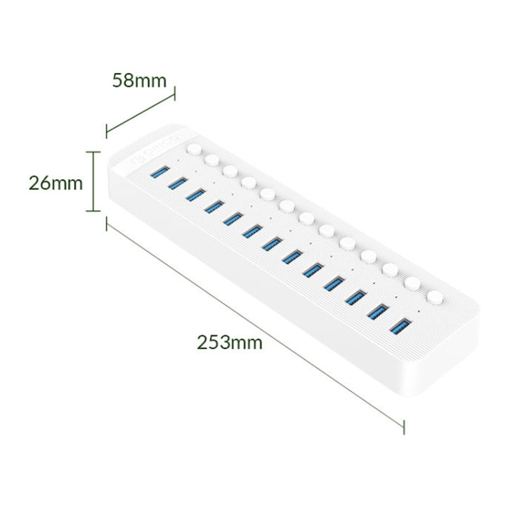 ORICO CT2U3-13AB Plastic Stripes 13 Ports USB 3.0 HUB with Individual Switches, Plug:AU Plug(White) - USB 3.0 HUB by ORICO | Online Shopping South Africa | PMC Jewellery | Buy Now Pay Later Mobicred