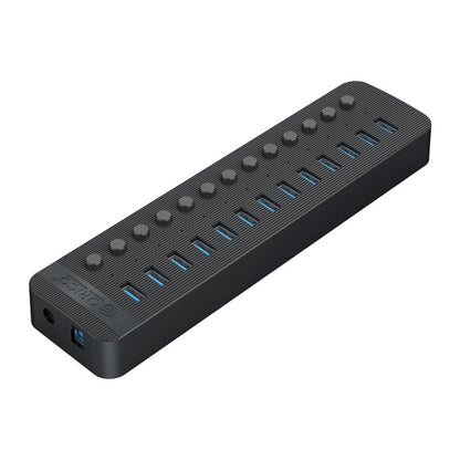 ORICO CT2U3-13AB Plastic Stripes 13 Ports USB 3.0 HUB with Individual Switches, Plug:UK Plug(Black) - USB 3.0 HUB by ORICO | Online Shopping South Africa | PMC Jewellery | Buy Now Pay Later Mobicred