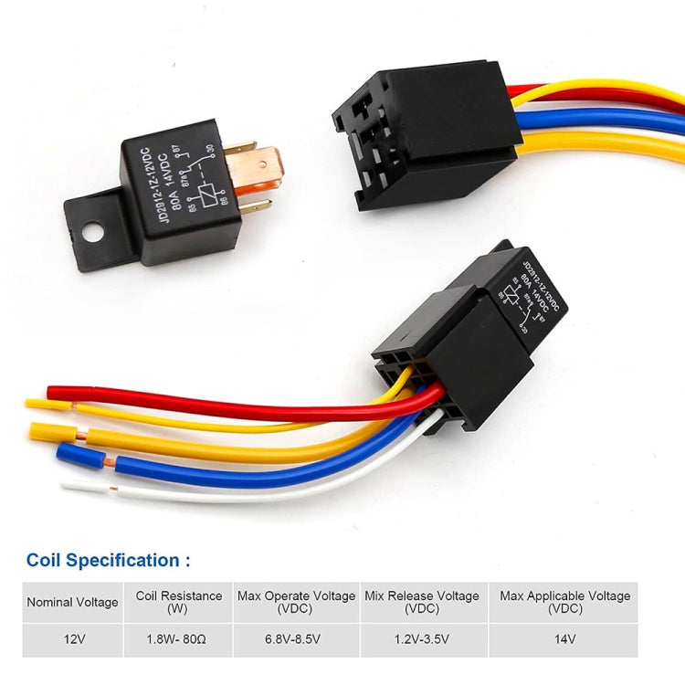 JD2912 80A 12V 5 Pin Car Relay with Wire SPDT Socket Plug - DIY Cables by PMC Jewellery | Online Shopping South Africa | PMC Jewellery