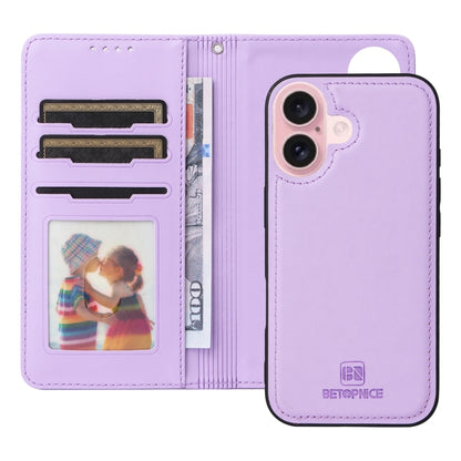 For iPhone 16 Plus BETOPNICE BN-005 2 in 1 Detachable Imitate Genuine Leather Phone Case(Light Purple) - iPhone 16 Plus Cases by BETOPNICE | Online Shopping South Africa | PMC Jewellery | Buy Now Pay Later Mobicred