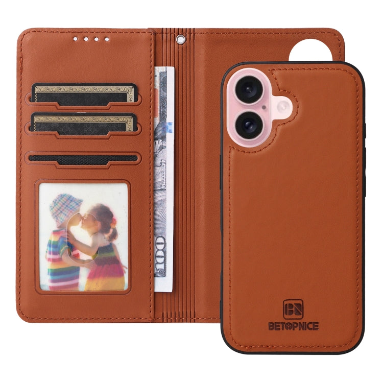 For iPhone 16 Plus BETOPNICE BN-005 2 in 1 Detachable Imitate Genuine Leather Phone Case(Brown) - iPhone 16 Plus Cases by BETOPNICE | Online Shopping South Africa | PMC Jewellery | Buy Now Pay Later Mobicred