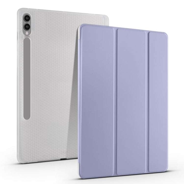 For Samsung Galaxy Tab S10+ / S9+ 3-folding Transparent TPU Smart Leather Tablet Case with Pen Slot(Lavender) - Galaxy Tab S9+ Cases by PMC Jewellery | Online Shopping South Africa | PMC Jewellery | Buy Now Pay Later Mobicred