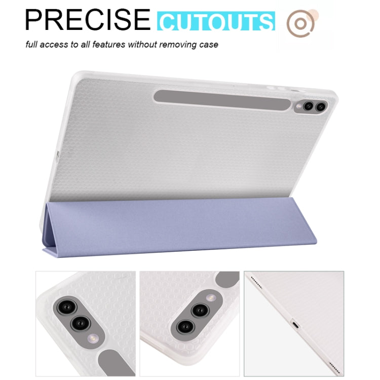 For Samsung Galaxy Tab S10+ / S9+ 3-folding Transparent TPU Smart Leather Tablet Case with Pen Slot(Lavender) - Galaxy Tab S9+ Cases by PMC Jewellery | Online Shopping South Africa | PMC Jewellery | Buy Now Pay Later Mobicred