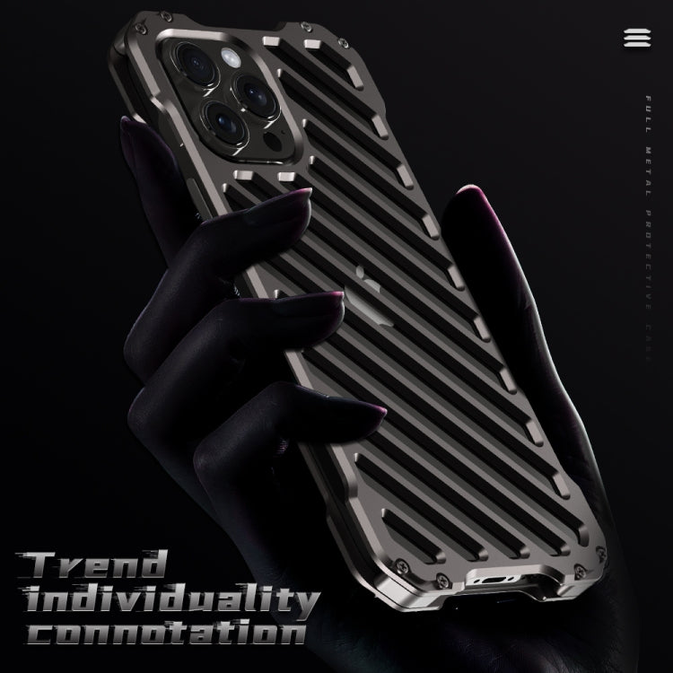 For iPhone 16 Pro Max R-JUST RJ-50 Hollow Breathable Armor Metal Phone Case(Space Grey) - iPhone 16 Pro Max Cases by R-JUST | Online Shopping South Africa | PMC Jewellery | Buy Now Pay Later Mobicred